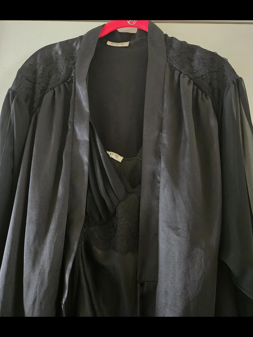 Elegant Black Satin Long Gown and Robe Set - Picture 2 of 5
